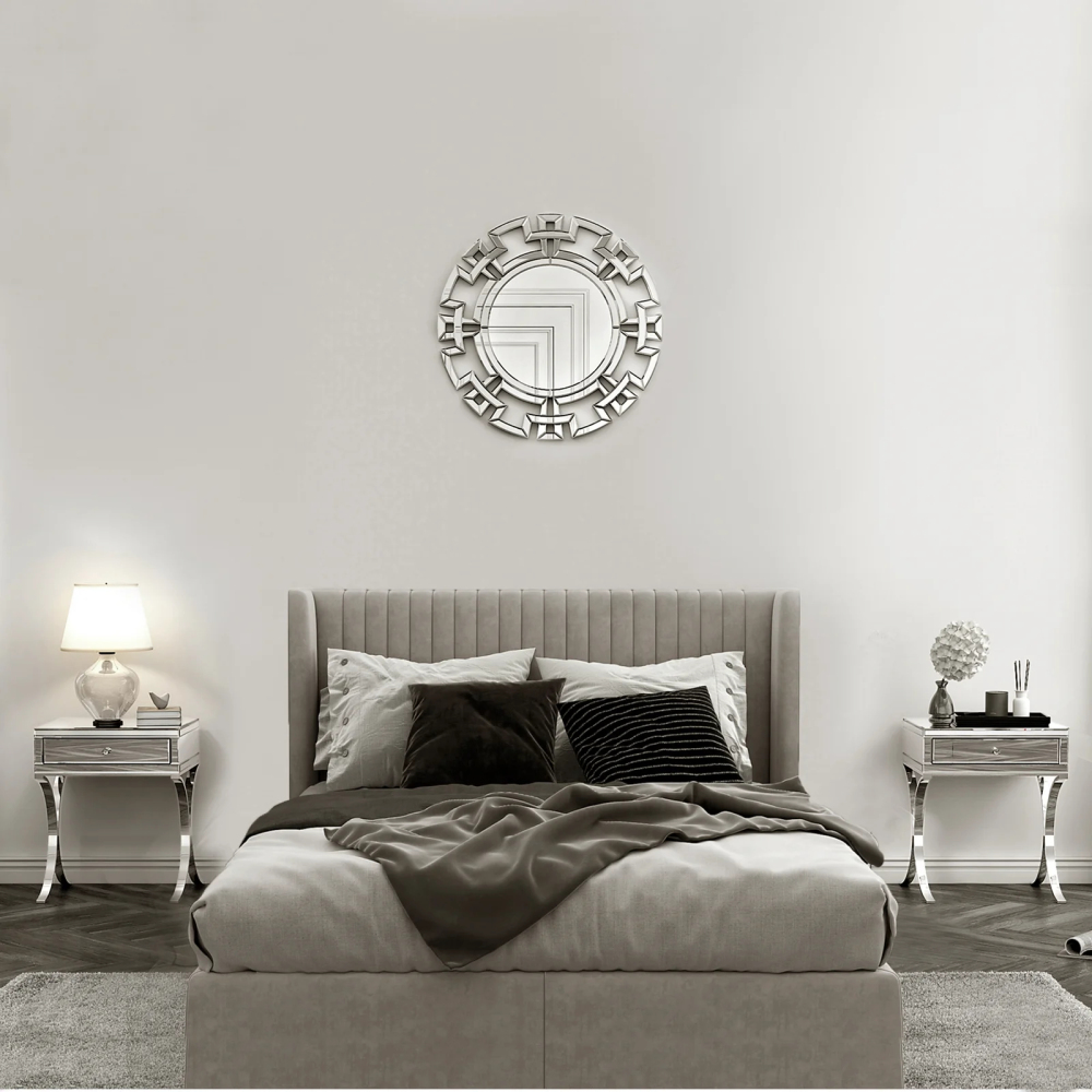 SHYFOY Mirrored Bedside Table with Stainless Steel | Silver Single Drawer Mirrored Night Table | Glass Mirror Nightstand