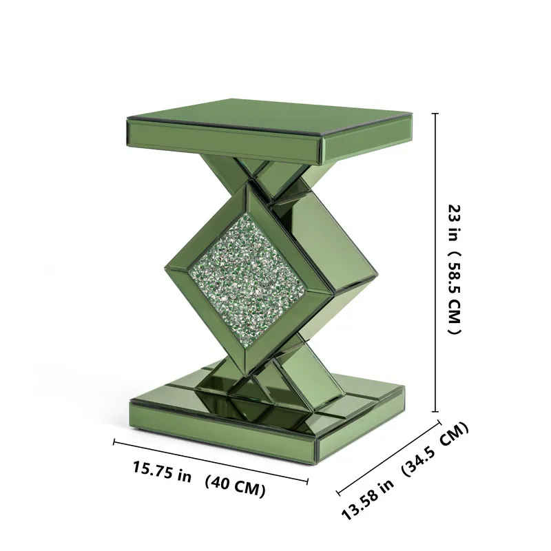 Green Tall Mirrored Glass Pedestal End Table