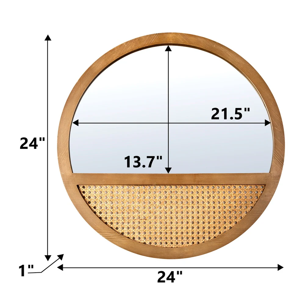 Rattan Round Mirror 24 Inch Bohemian Accent Wall Mirror - 24"×24" /SF-WM189