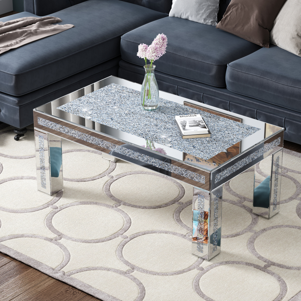 SHYFOY Mirrored Crushed Diamond Coffee Table