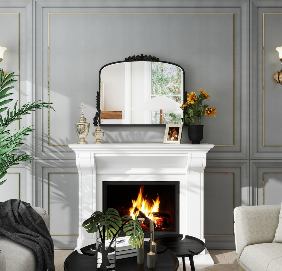 SHYFOY 36" X 23" Antique Mirrors for Wall Decor Baroque Scalloped Top, Vintage Wall Mirror Gold Decorative Mirrors for Living Room /SF-WM118