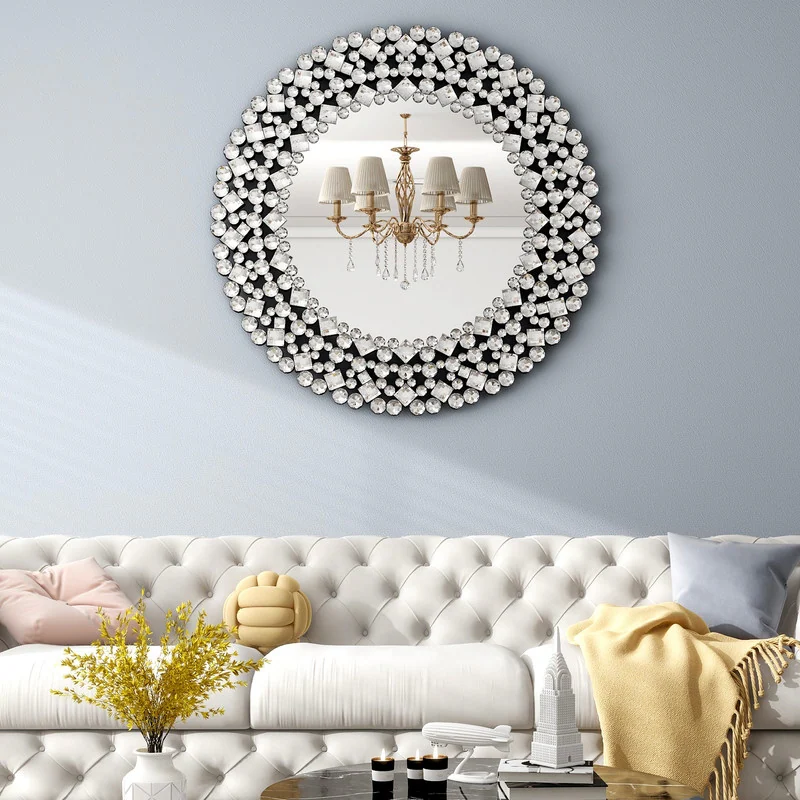 SHYFOY Crystal Accent Round Wall Mirror / SF-WM001
