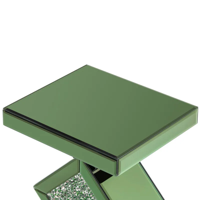 Green Tall Mirrored Glass Pedestal End Table
