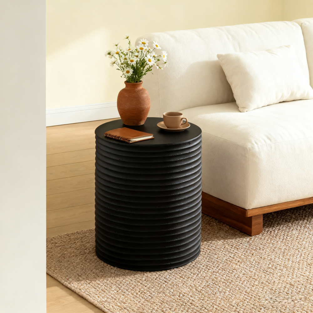 Modern Cylinder Side Table Minimalist Outdoor End Table, Cement Accent Table