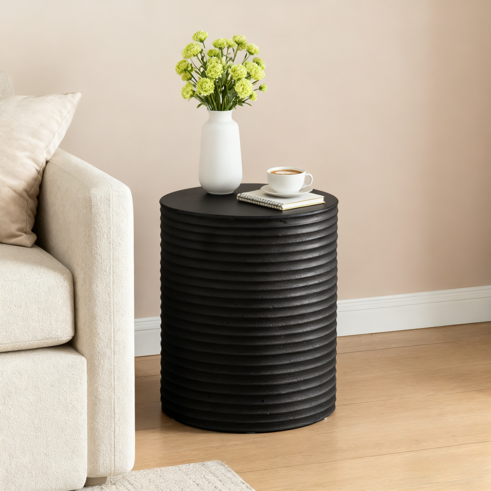 Modern Cylinder Side Table Minimalist Outdoor End Table, Cement Accent Table