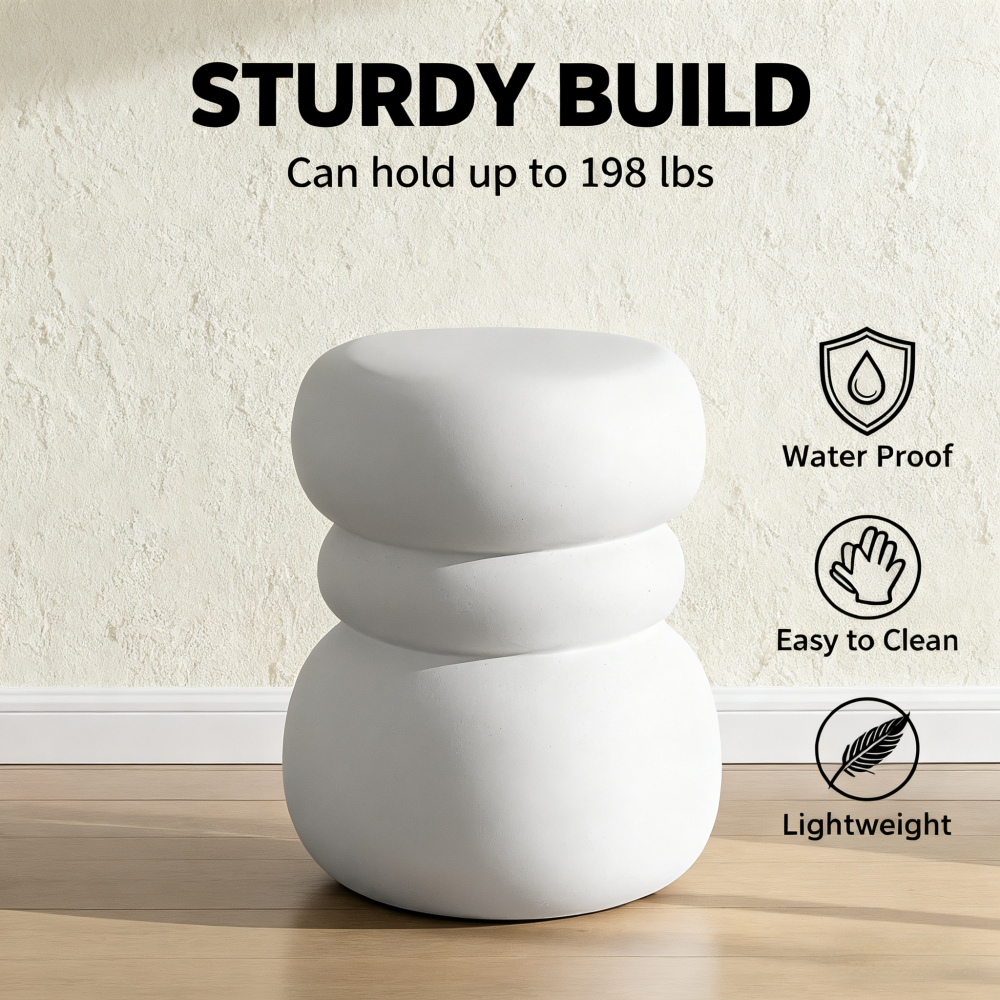 Modern Outdoor Side Table, Sculptural Patio Accent Table, White Concrete Look