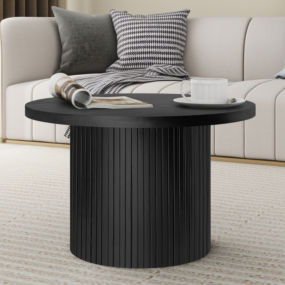 Pedestal Wood Round Coffee Table with Solid Wood Circle Pedestal Table - 23.6" x 15.7"