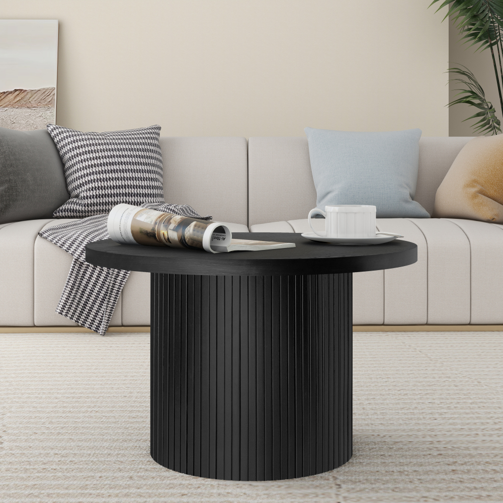 Pedestal Wood Round Coffee Table with Solid Wood Circle Pedestal Table - 23.6" x 15.7"