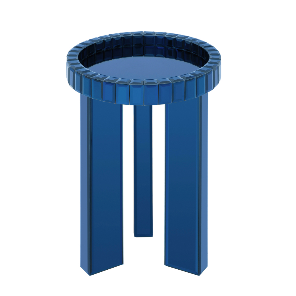 Blue Mirrored End Table, 23" H Round Glass Side Table with Three Legs, Modern Accent Table for Living Room