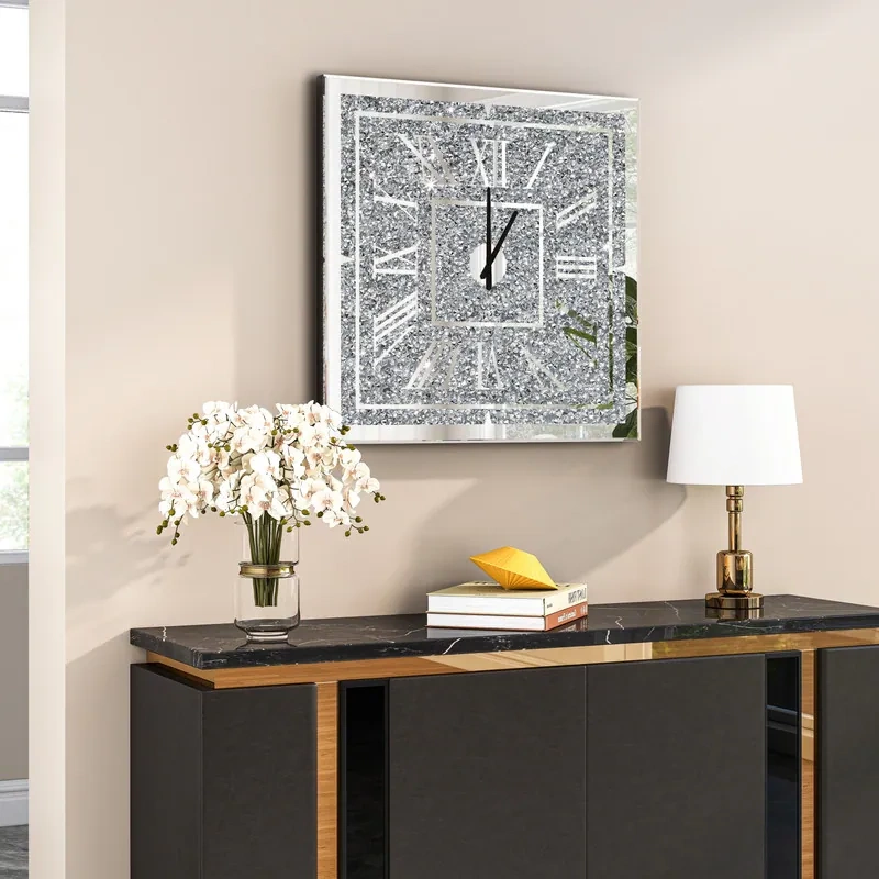 20 Inch Crystal Wall Clock - Modern Square Decorative Clock with Roman Numerals, Silent Non-Ticking