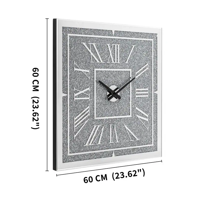 20 Inch Crystal Wall Clock - Modern Square Decorative Clock with Roman Numerals, Silent Non-Ticking