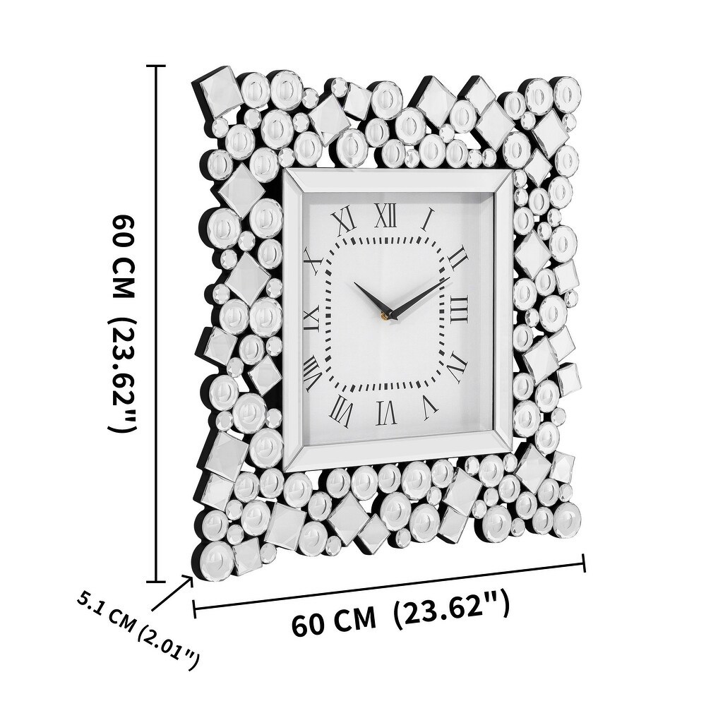 Large 23.6" Mirrored Crystal Wall Clock