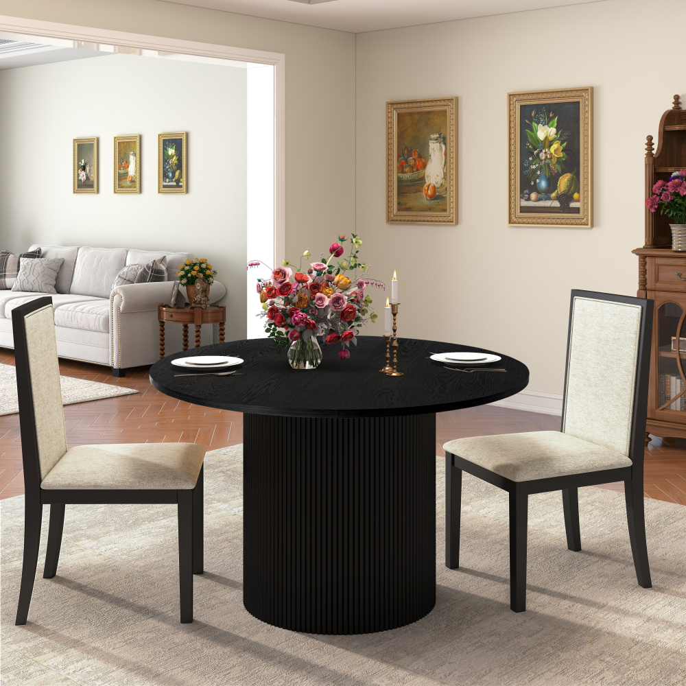 Modern Round Fluted Pedestal Black Dining Table