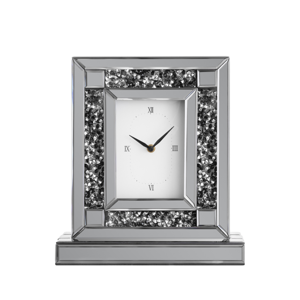 Luxury Crystal-Embedded Mirrored Table Clock, Elegant Decorative Clock with Roman Numerals for Home & Office