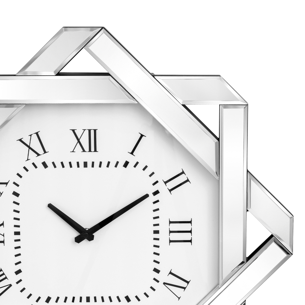 Large Mirror Wall Clock – 23.62” Silver Clock with Roman Numerals, Elegant Beveled Glass Frame Art Deco for Living Room