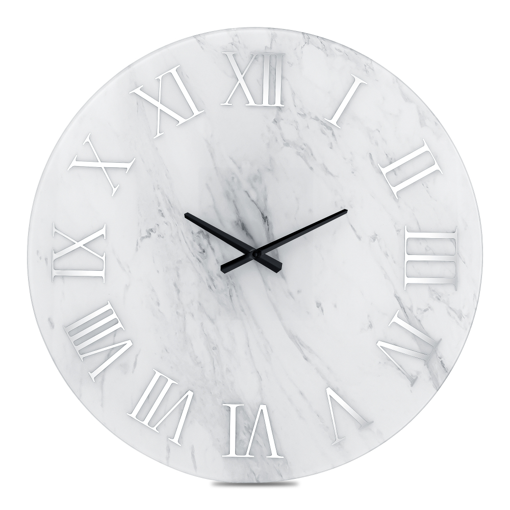 Modern Wall Clock - 23.62 Inch Frameless Marble Glass Wall Clock with Roman Numerals, Non-Ticking Large White Decorative Clock