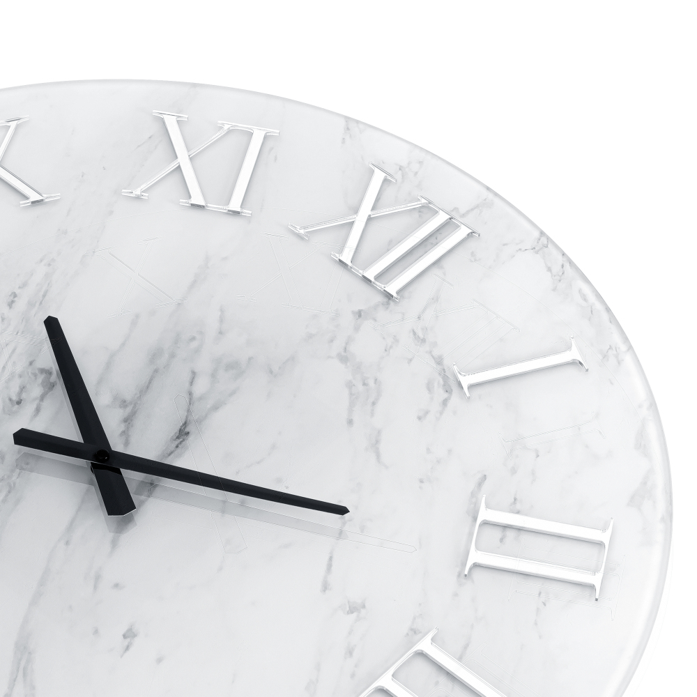 Modern Wall Clock - 23.62 Inch Frameless Marble Glass Wall Clock with Roman Numerals, Non-Ticking Large White Decorative Clock