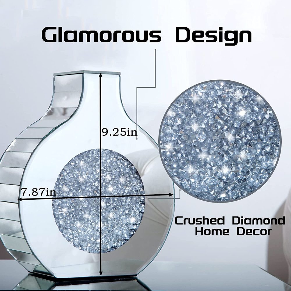 Flower Vase Mirror Finish Vases for Decor, Crystal Decorative Vase for Flower Circle Donut Crushed Diamond Home Decoration Tabletop