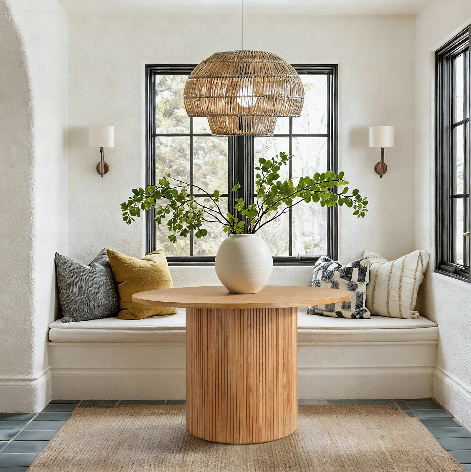 Round Fluted Pedestal Dining Table  Natural Wood