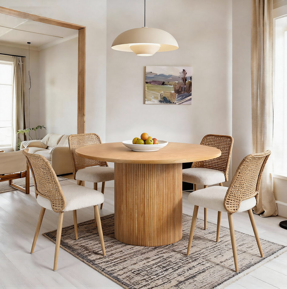 Round Fluted Pedestal Dining Table  Natural Wood