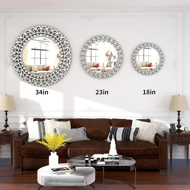 SHYFOY Crystal Accent Round Wall Mirror / SF-WM001