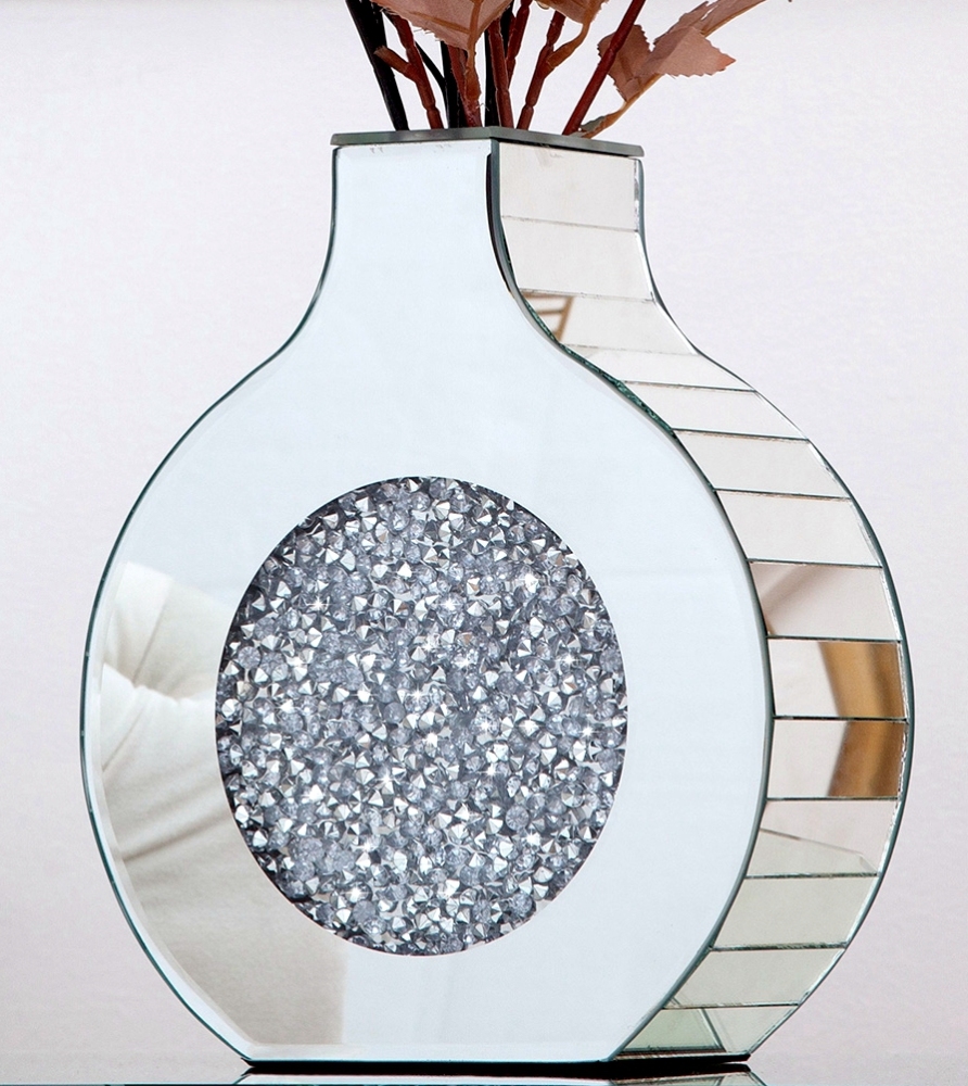 Flower Vase Mirror Finish Vases for Decor, Crystal Decorative Vase for Flower Circle Donut Crushed Diamond Home Decoration Tabletop