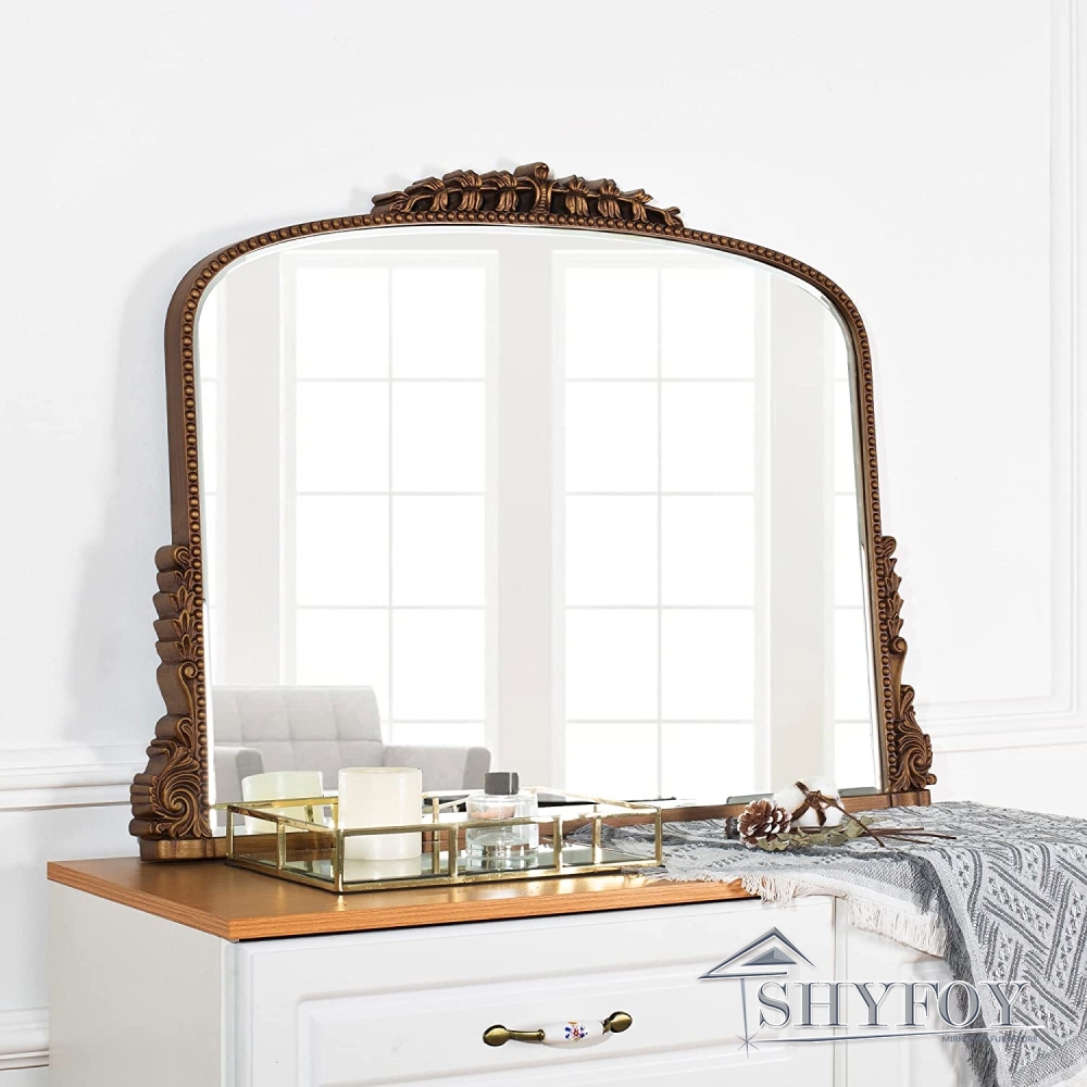 SHYFOY 36" X 23" Antique Mirrors for Wall Decor Baroque Scalloped Top, Vintage Wall Mirror Gold Decorative Mirrors for Living Room Entryway Bathroom O