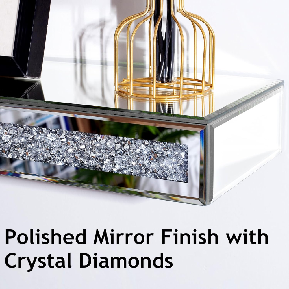 Fireplace Mantel, 48 Inch Mirrored Floating Shelf with Crystal Crushed Diamond Inlay / SF-TS132