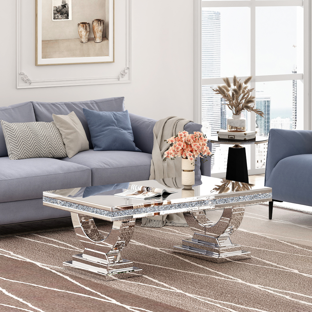 Long Coffee Table  with Stable And Chic U-shape Leg for Living Room
