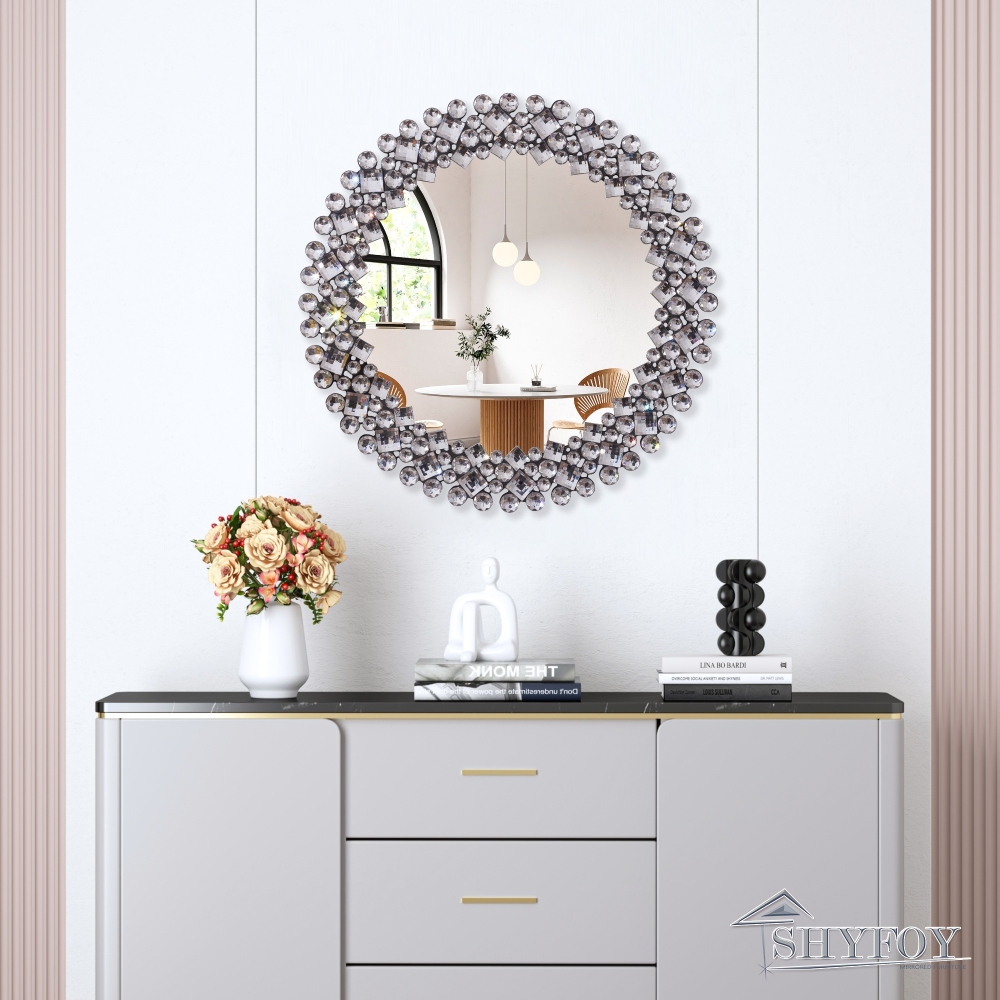 SHYFOY Crystal Accent Round Wall Mirror / SF-WM001