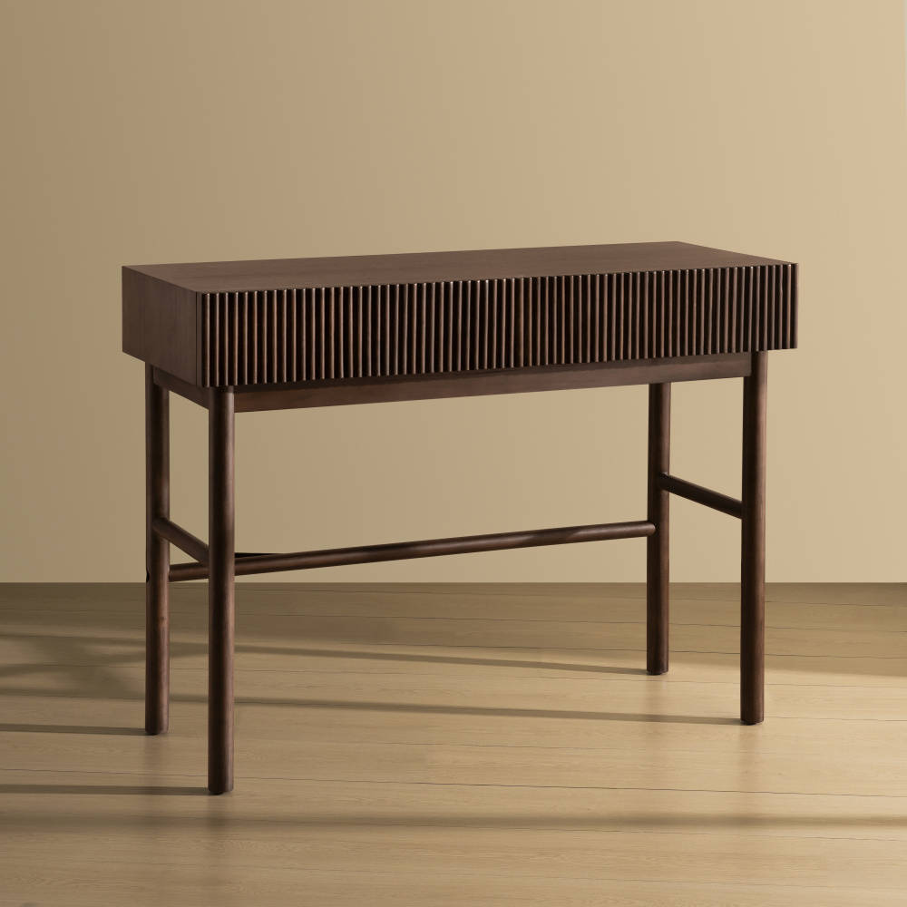 Brown Solid Wood Console Table with 2-Drawer