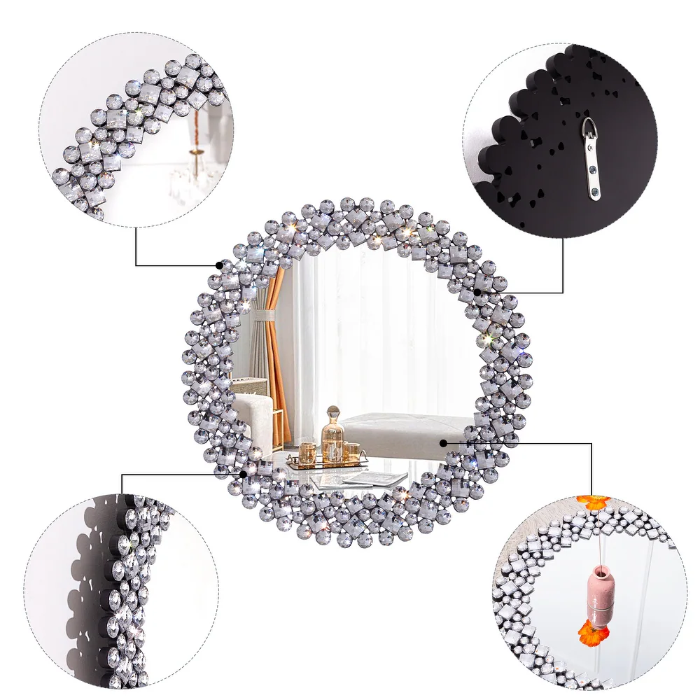SHYFOY Crystal Accent Round Wall Mirror / SF-WM001