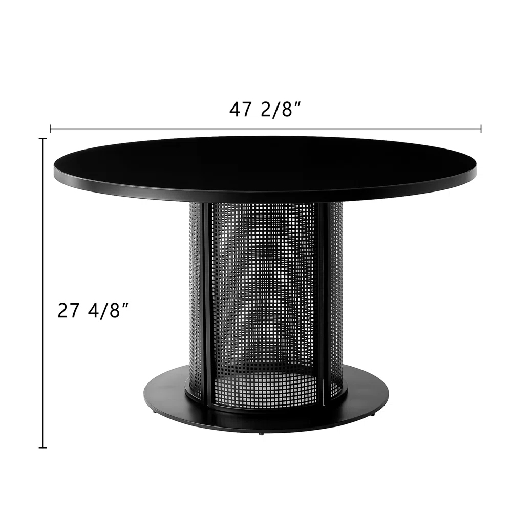 Round Metal Dining Table with Mesh Pedestal Base - -27.68'' H X 47.24'' W X 47.24'' D