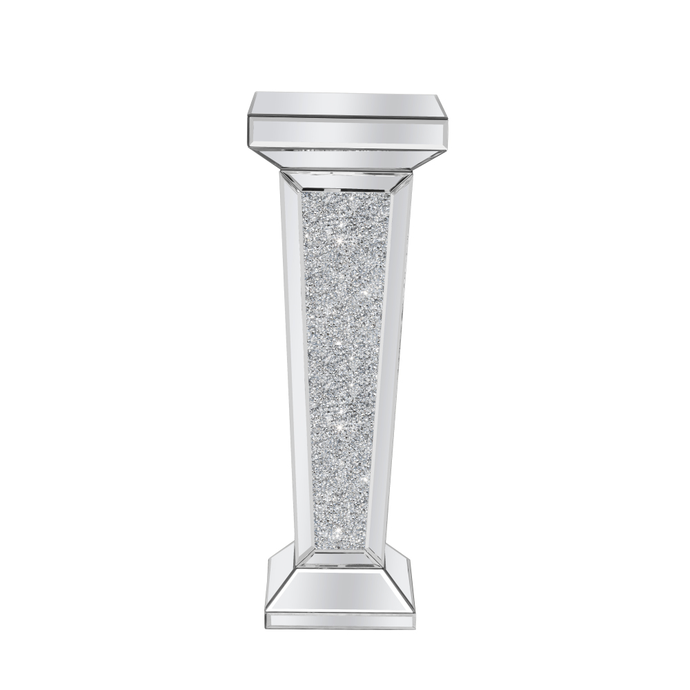 Tall Pedestal Mirrored Glass Top End Table
