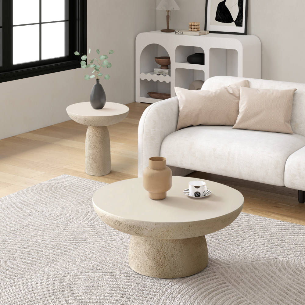 Travertine Round Coffee Tables Accent Center Table