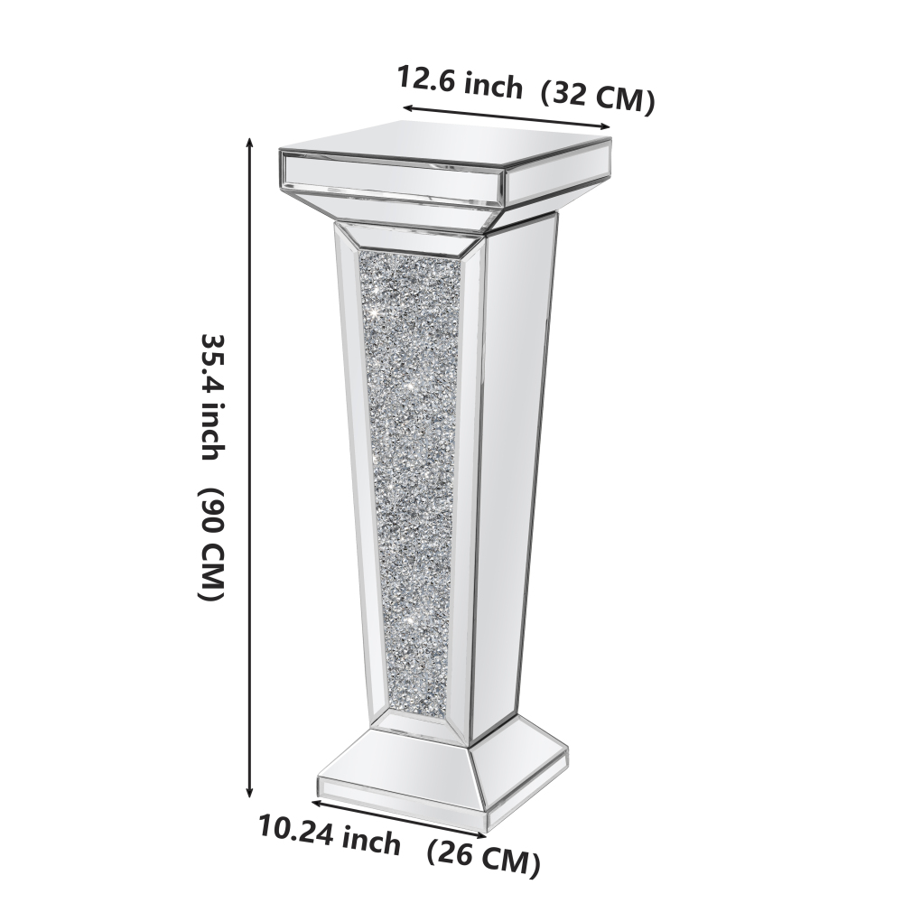 Tall Pedestal Mirrored Glass Top End Table