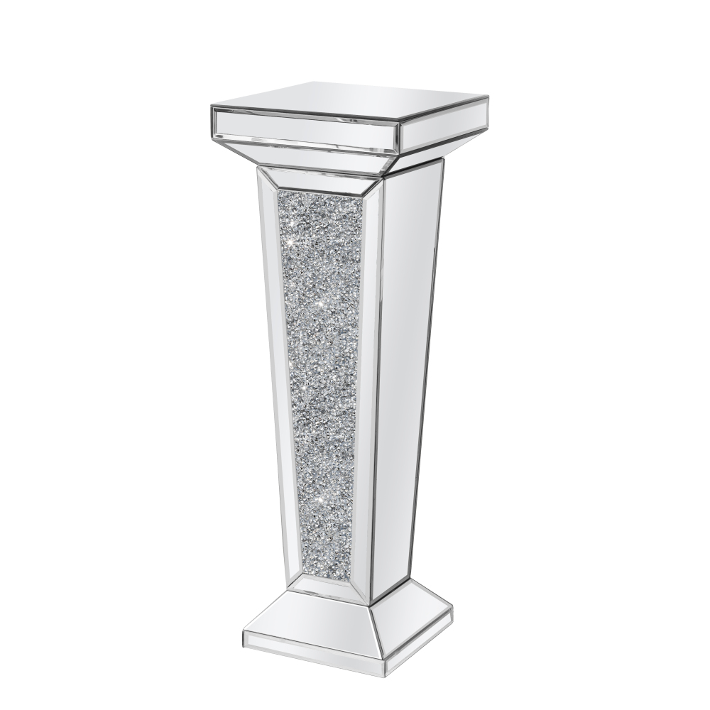 Tall Pedestal Mirrored Glass Top End Table