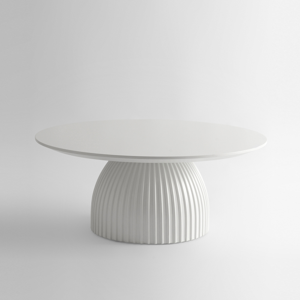 Modern Round Coffee Table, 35.4 inch White Drum Design, Contemporary Minimalist Living Room Table