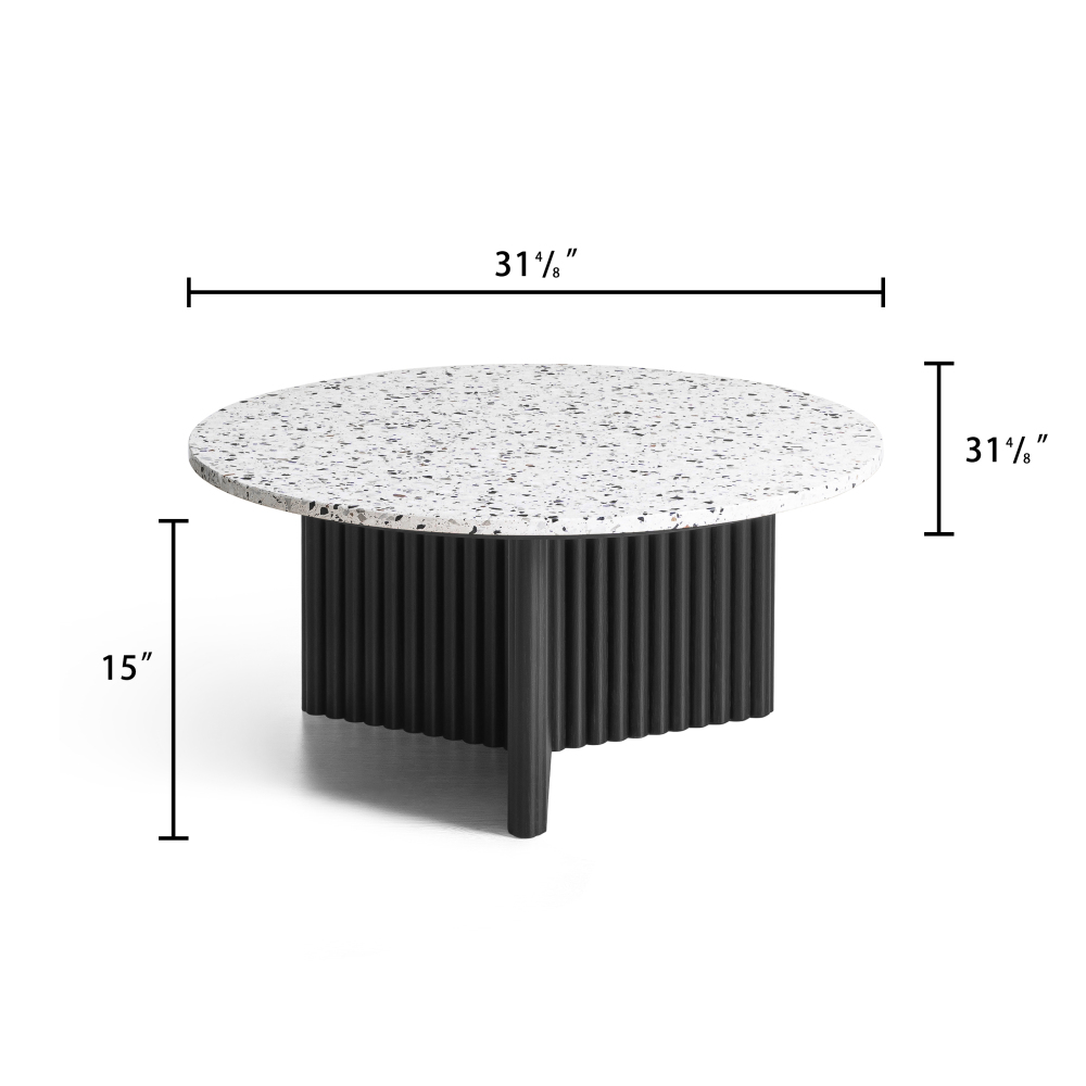 Modern Round Coffee Table with Ribbed Black Base – Minimalist Living Room Accent