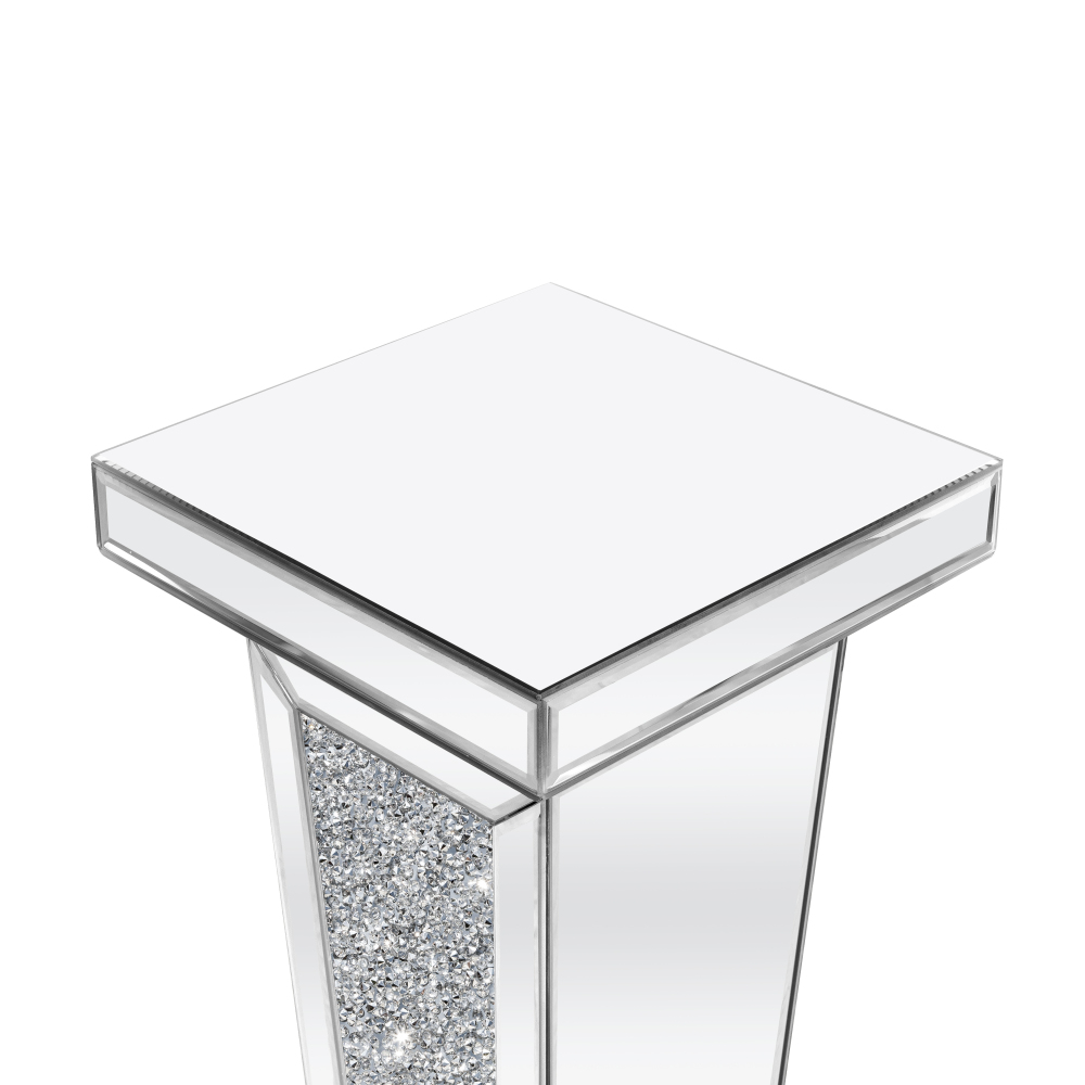 Tall Pedestal Mirrored Glass Top End Table