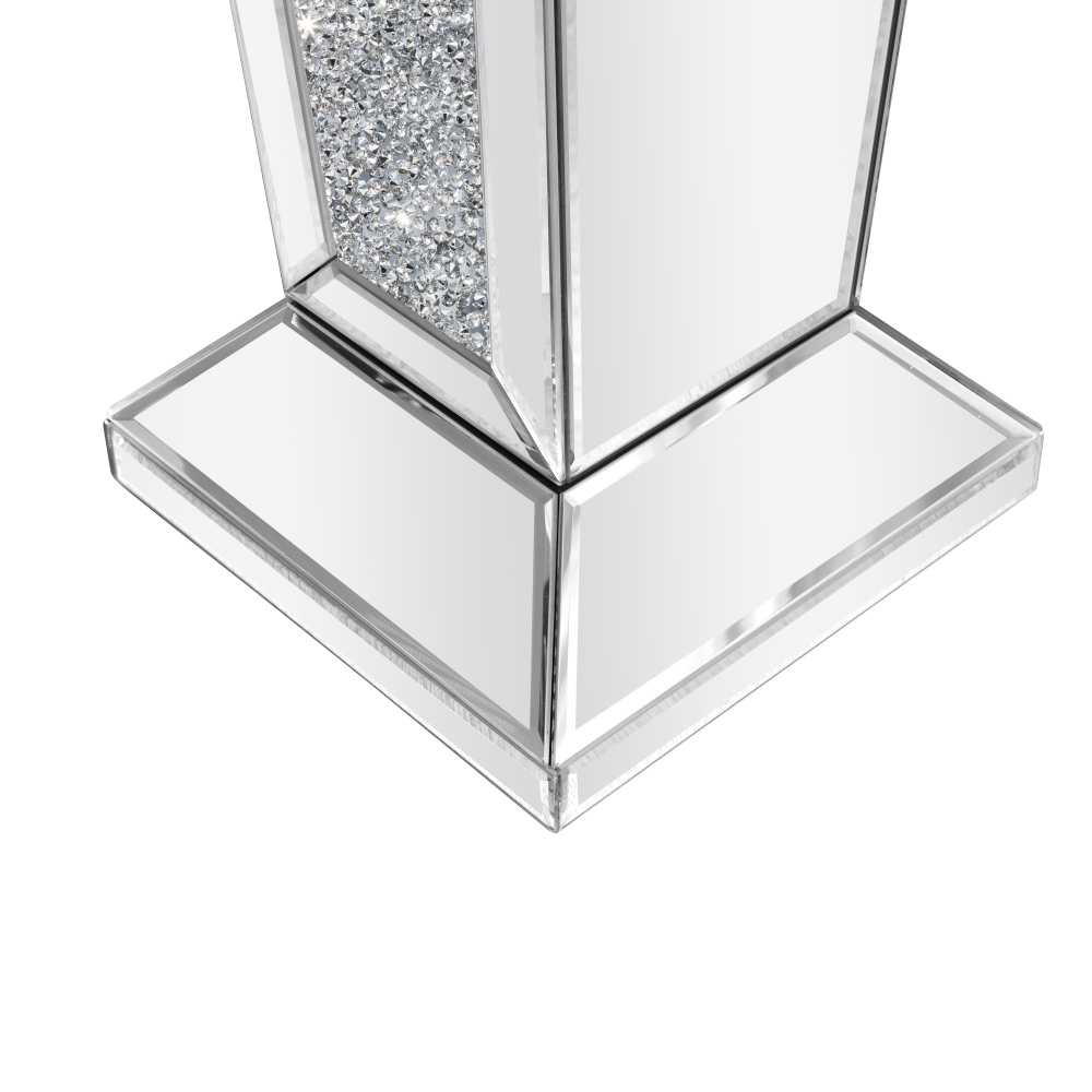 Tall Pedestal Mirrored Glass Top End Table