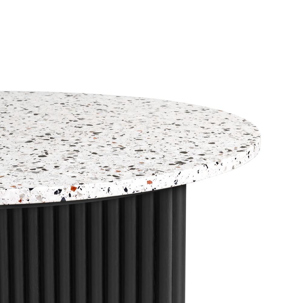 Modern Round Coffee Table with Ribbed Black Base – Minimalist Living Room Accent