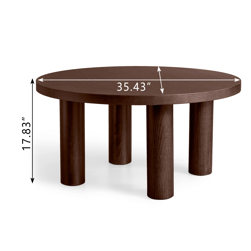 Modern Round Coffee Table with Solid Wood Legs – Stylish Centerpiece for Living Room with Neutral Tones and Elegant Floral Arrangement