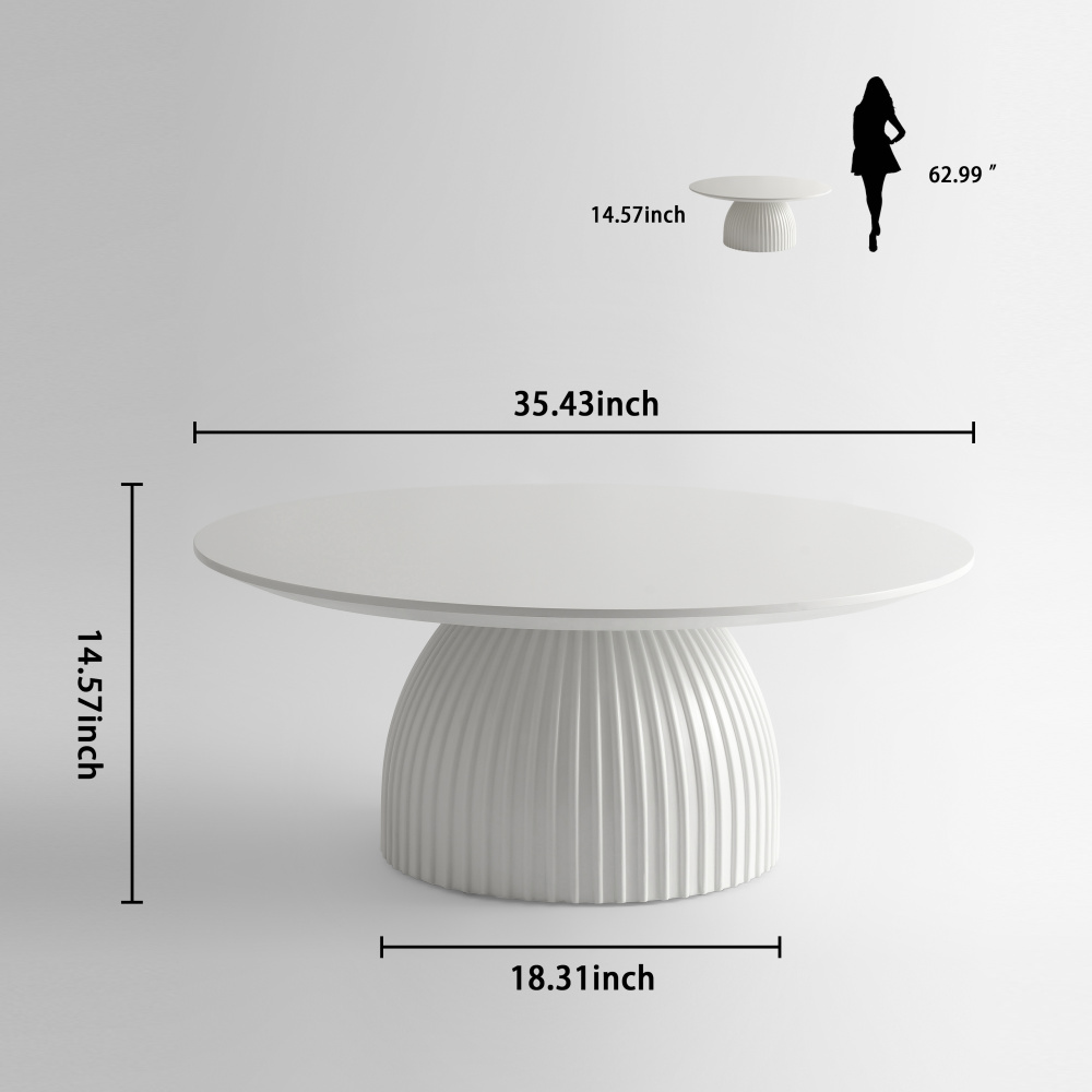 Modern Round Coffee Table, 35.4 inch White Drum Design, Contemporary Minimalist Living Room Table