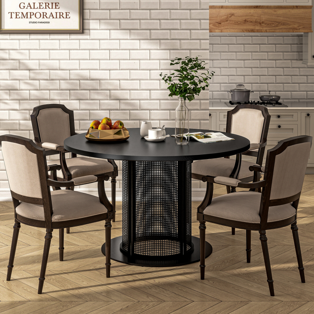 Round Metal Dining Table with Mesh Pedestal Base - -27.68'' H X 47.24'' W X 47.24'' D