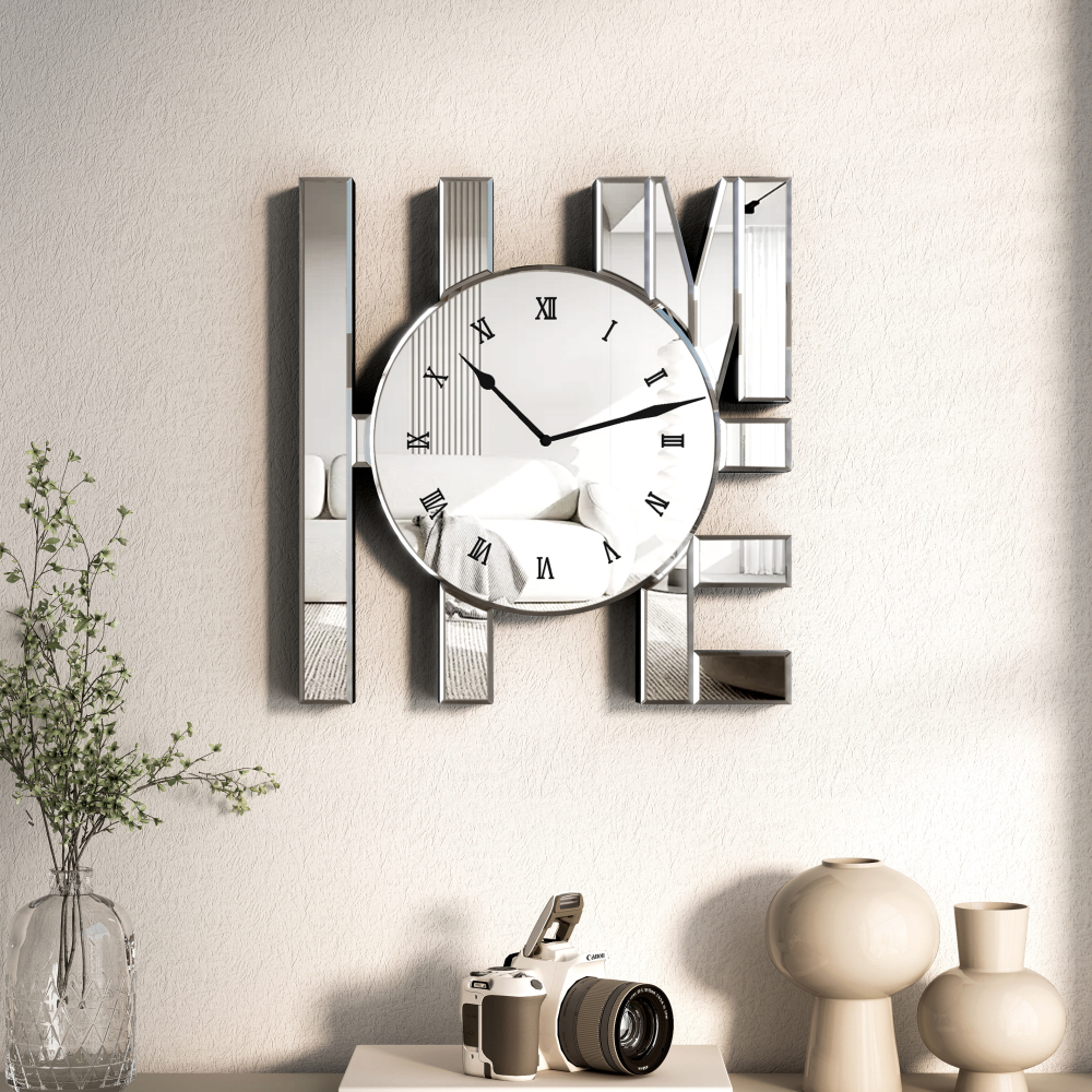 Decorative Wall Clock, Sliver Mirrored Wall Clock Modern Home Wall Decor Silent Clocks