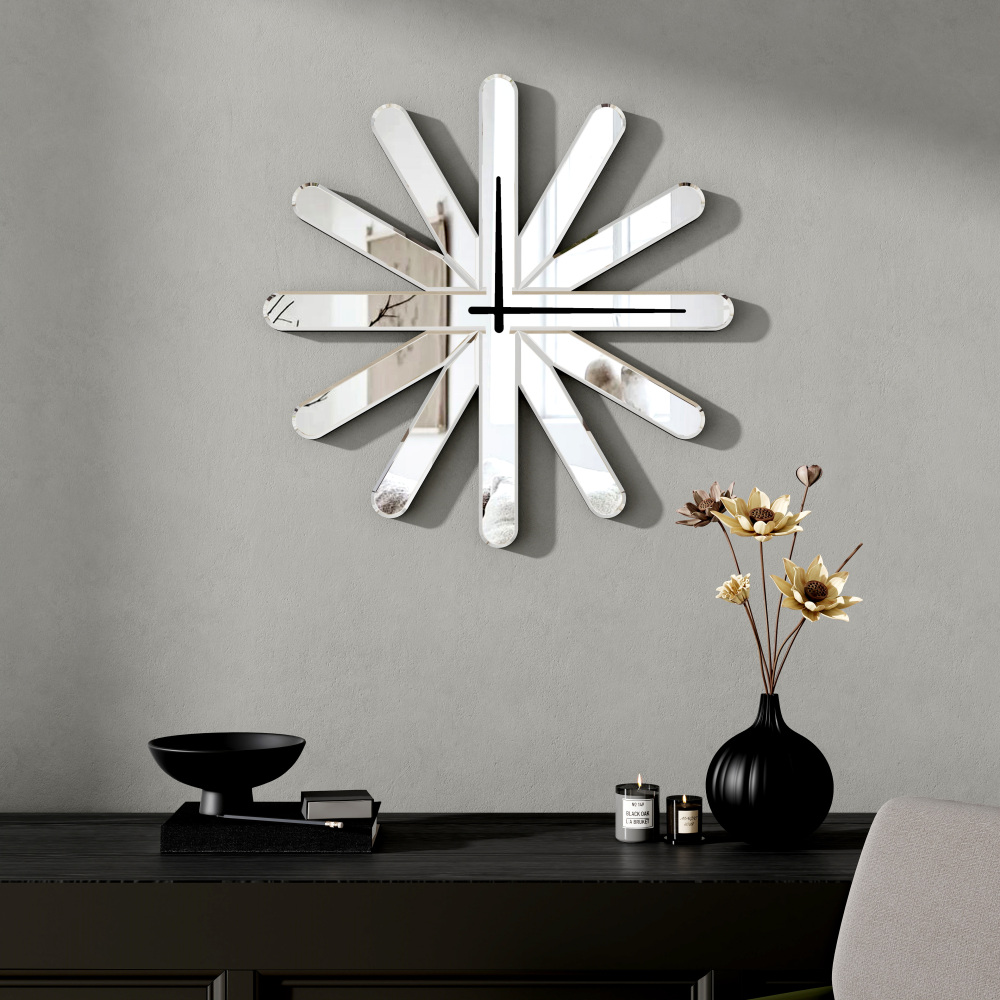 Modern Large Wall Clock, Decorative Mirrored Wall Clock 23.6 inch Silver Silent Glass Clocks
