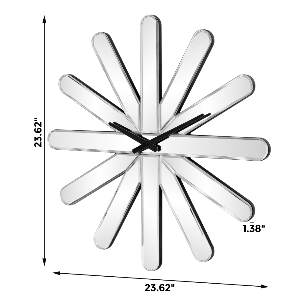 Modern Large Wall Clock, Decorative Mirrored Wall Clock 23.6 inch Silver Silent Glass Clocks