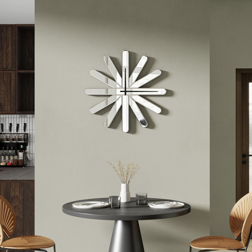 Modern Large Wall Clock, Decorative Mirrored Wall Clock 23.6 inch Silver Silent Glass Clocks