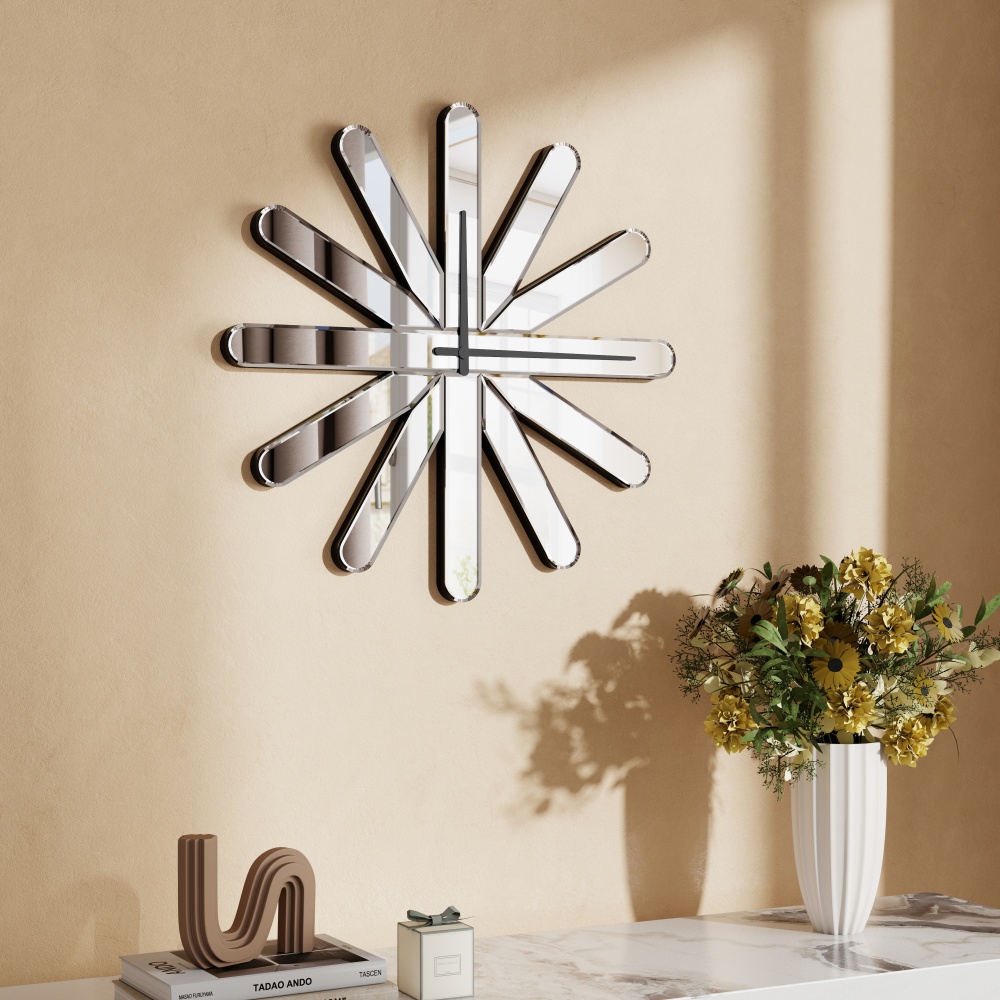 Modern Large Wall Clock, Decorative Mirrored Wall Clock 23.6 inch Silver Silent Glass Clocks